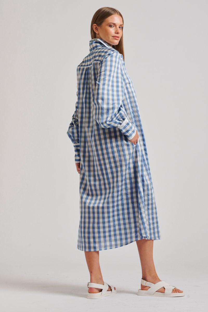Octavia Longline Shirtdress- pale blue gingham