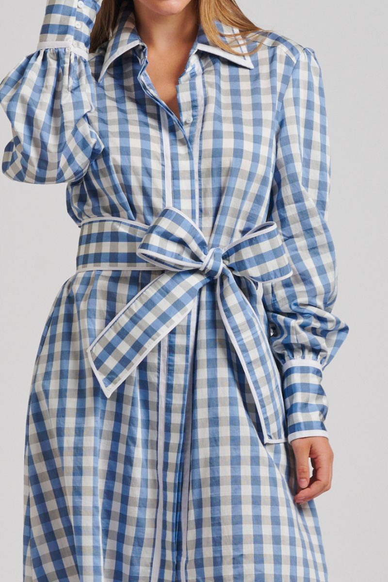 Octavia Longline Shirtdress- pale blue gingham