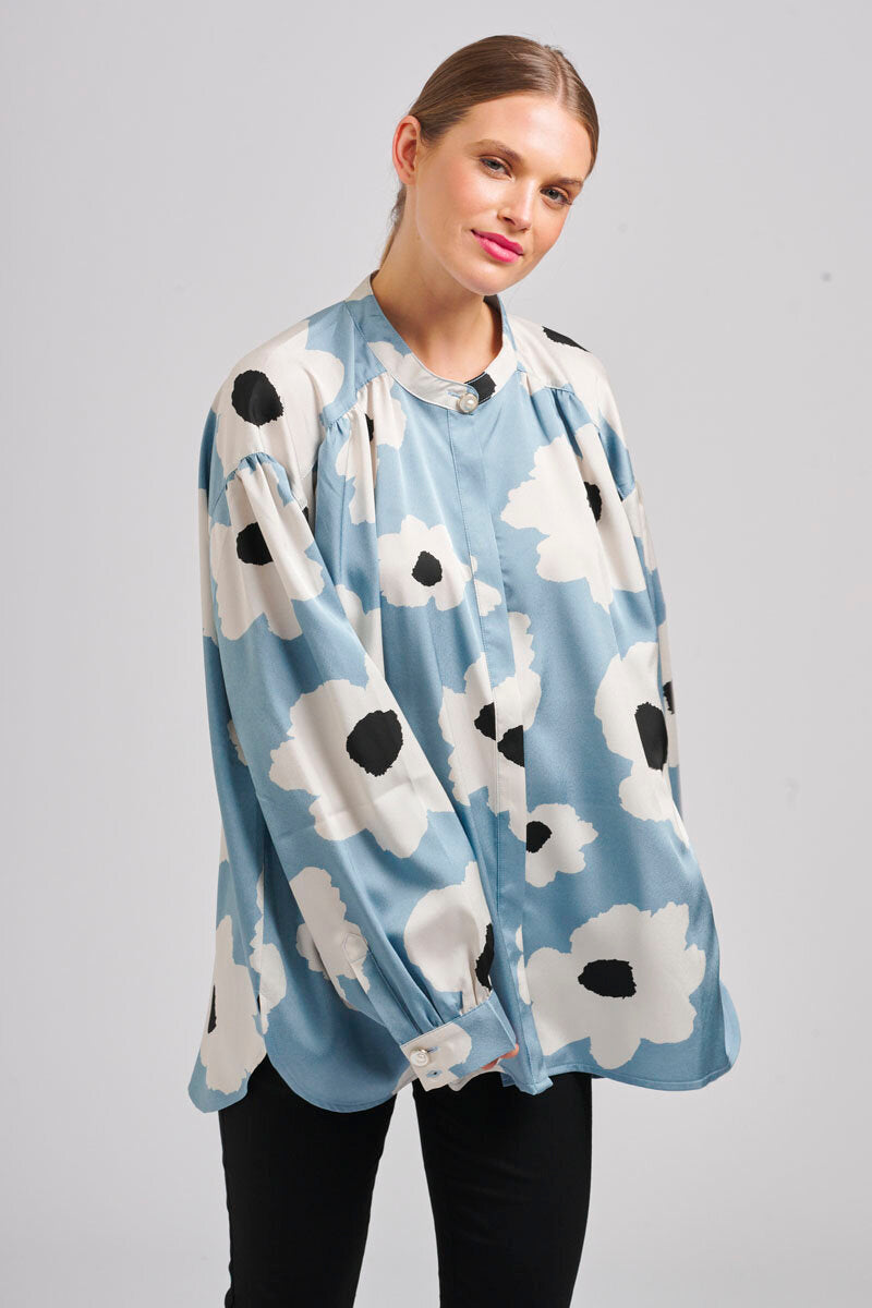 Agatha Blouson shirt- Cream & blue