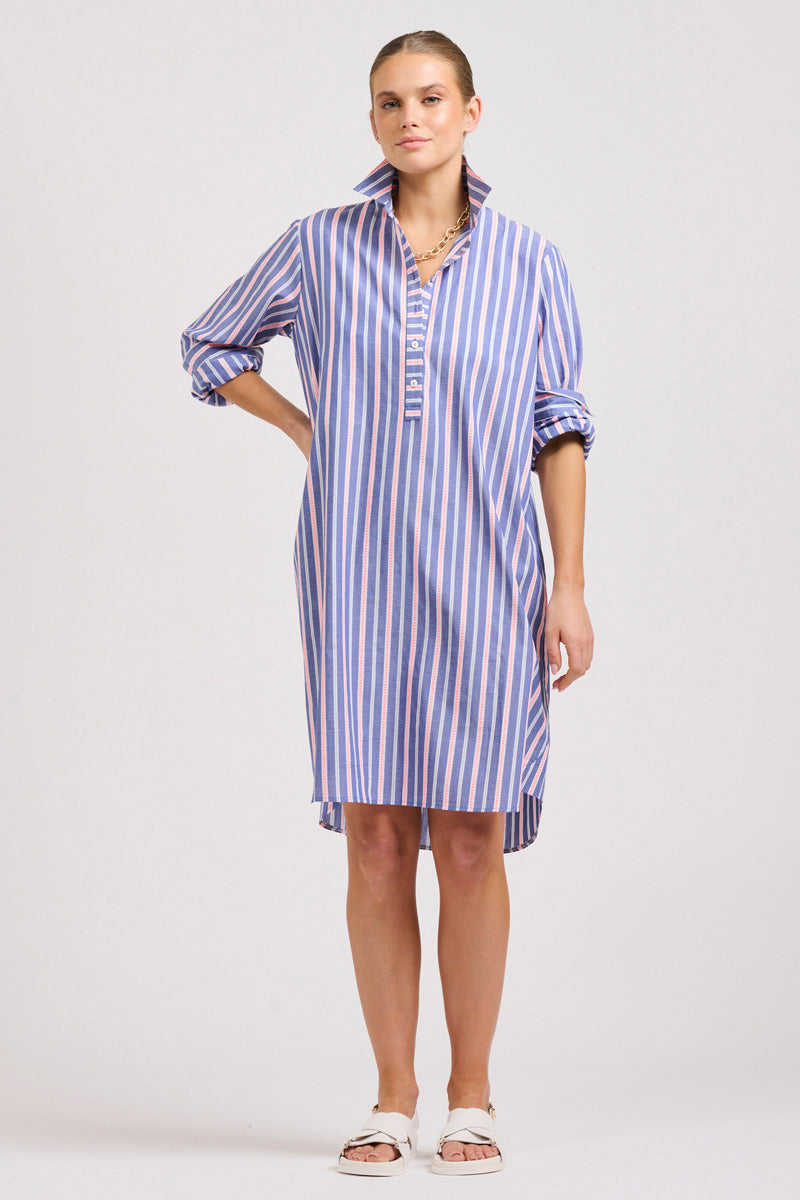 Popover Shirtdress - Chambray Pink Stripe