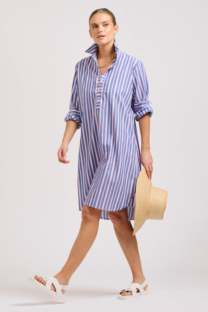 Popover Shirtdress - Chambray Pink Stripe