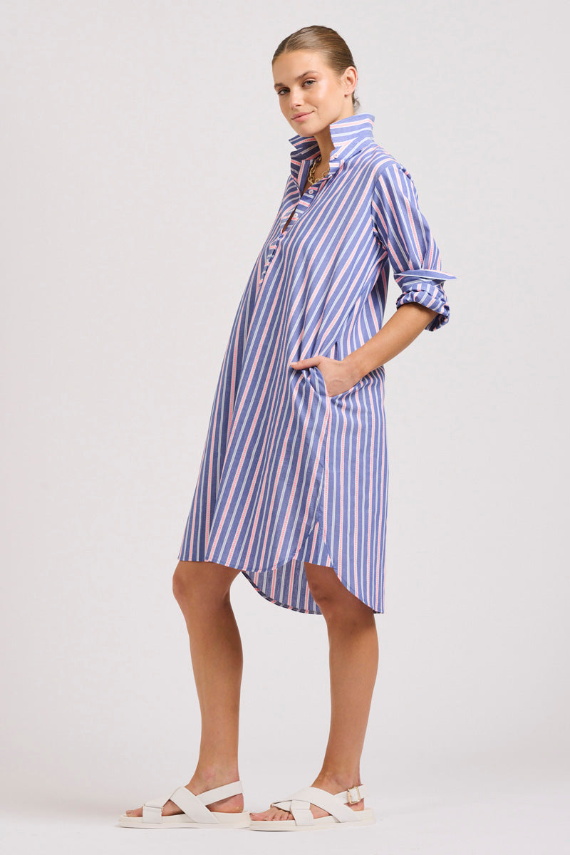 Popover Shirtdress - Chambray Pink Stripe