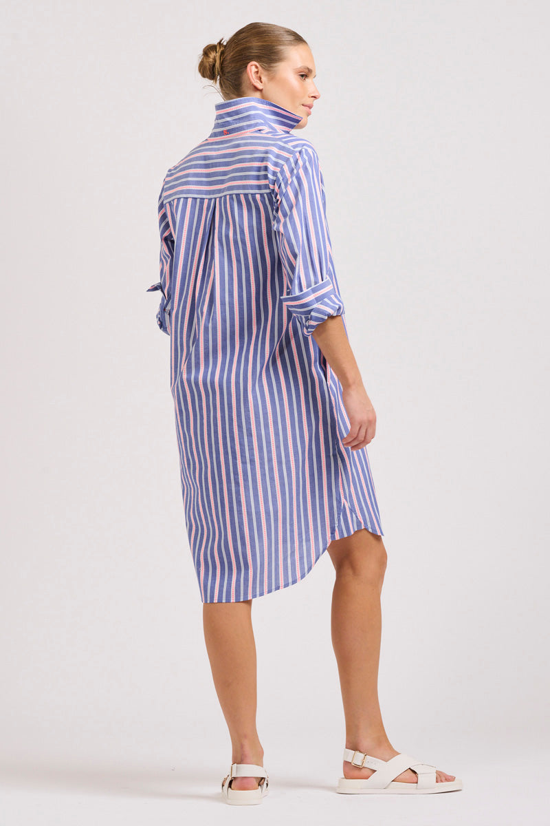 Popover Shirtdress - Chambray Pink Stripe
