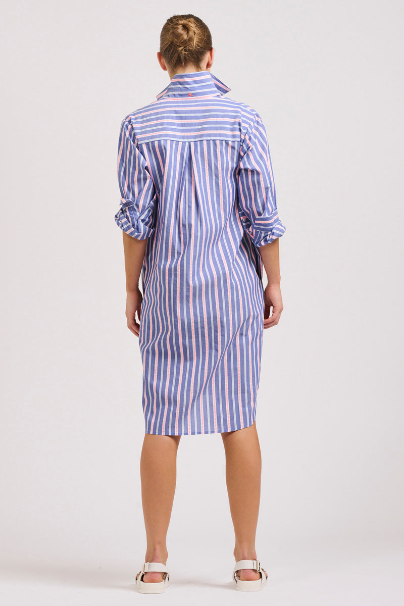 Popover Shirtdress - Chambray Pink Stripe