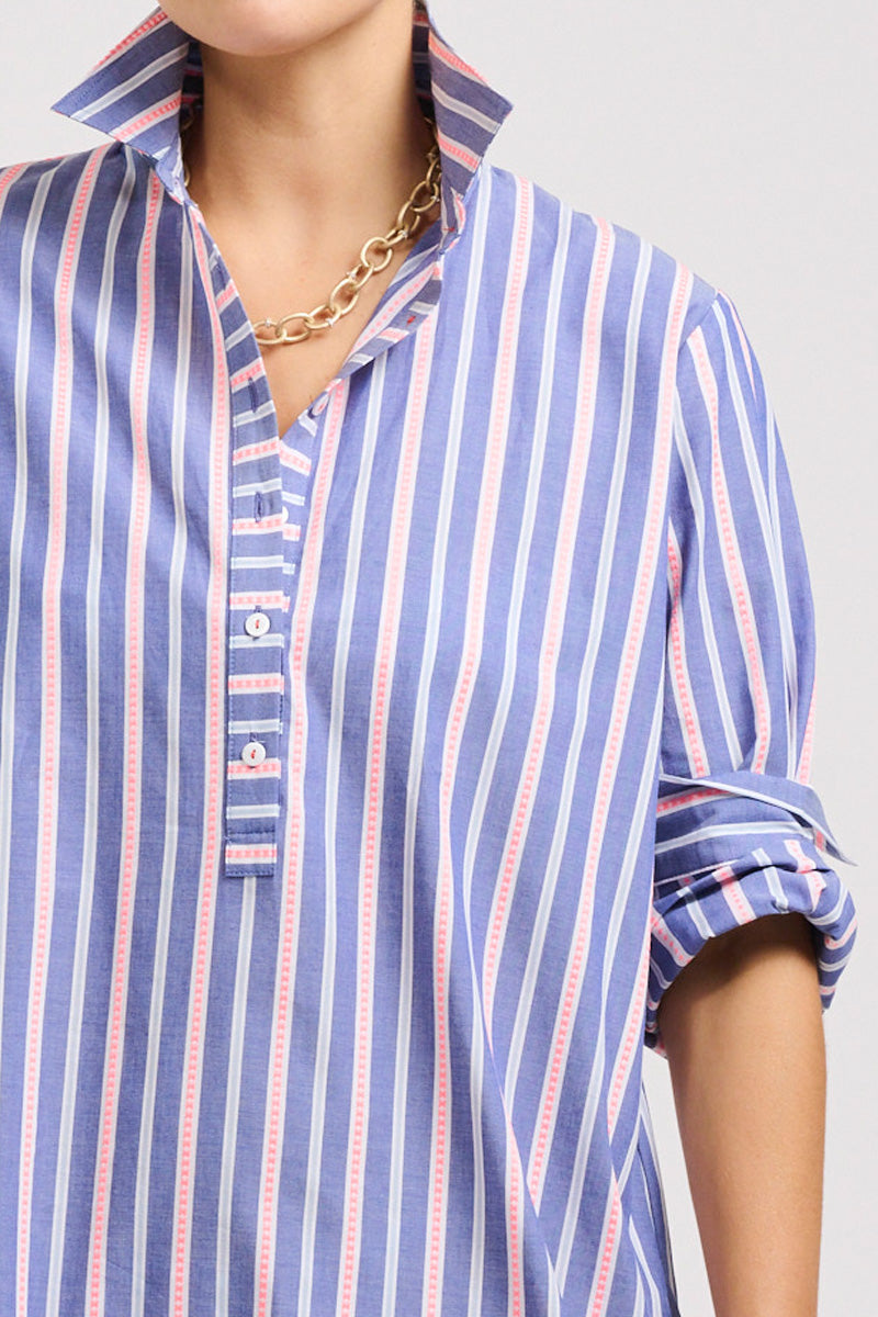 Popover Shirtdress - Chambray Pink Stripe