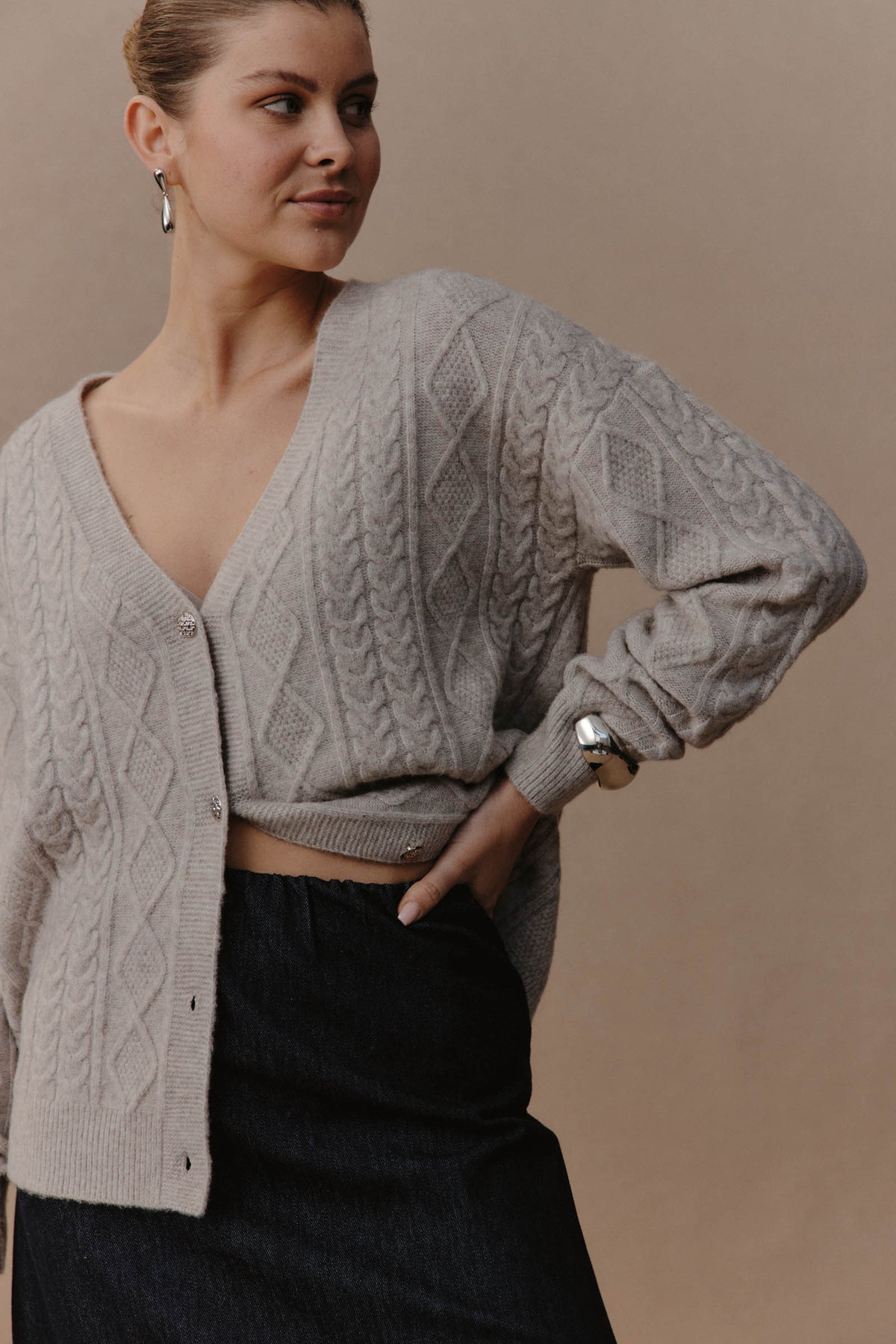 Merano Crop Cardigan - flax