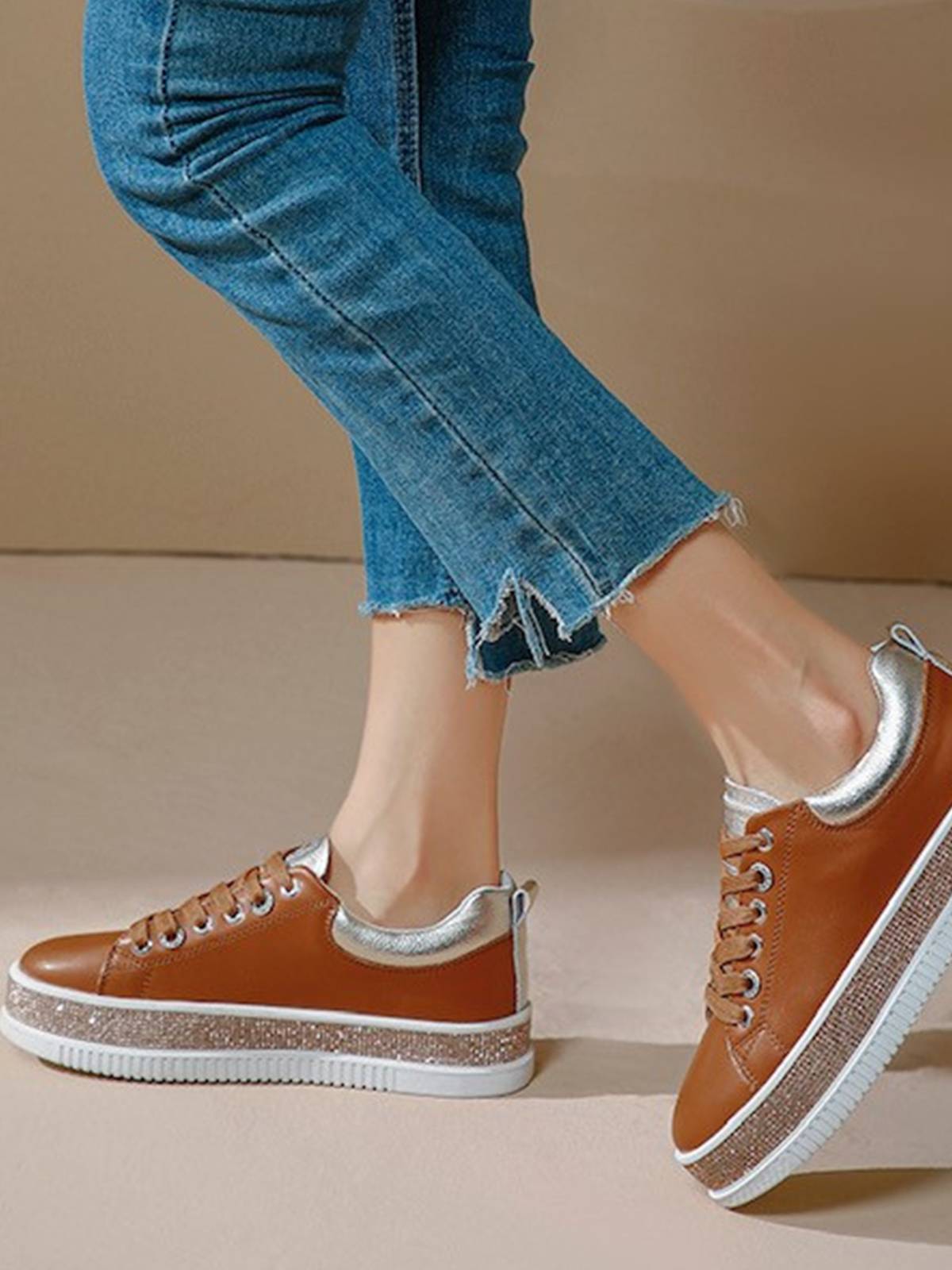 Crystal Sole Sneakers - Tan