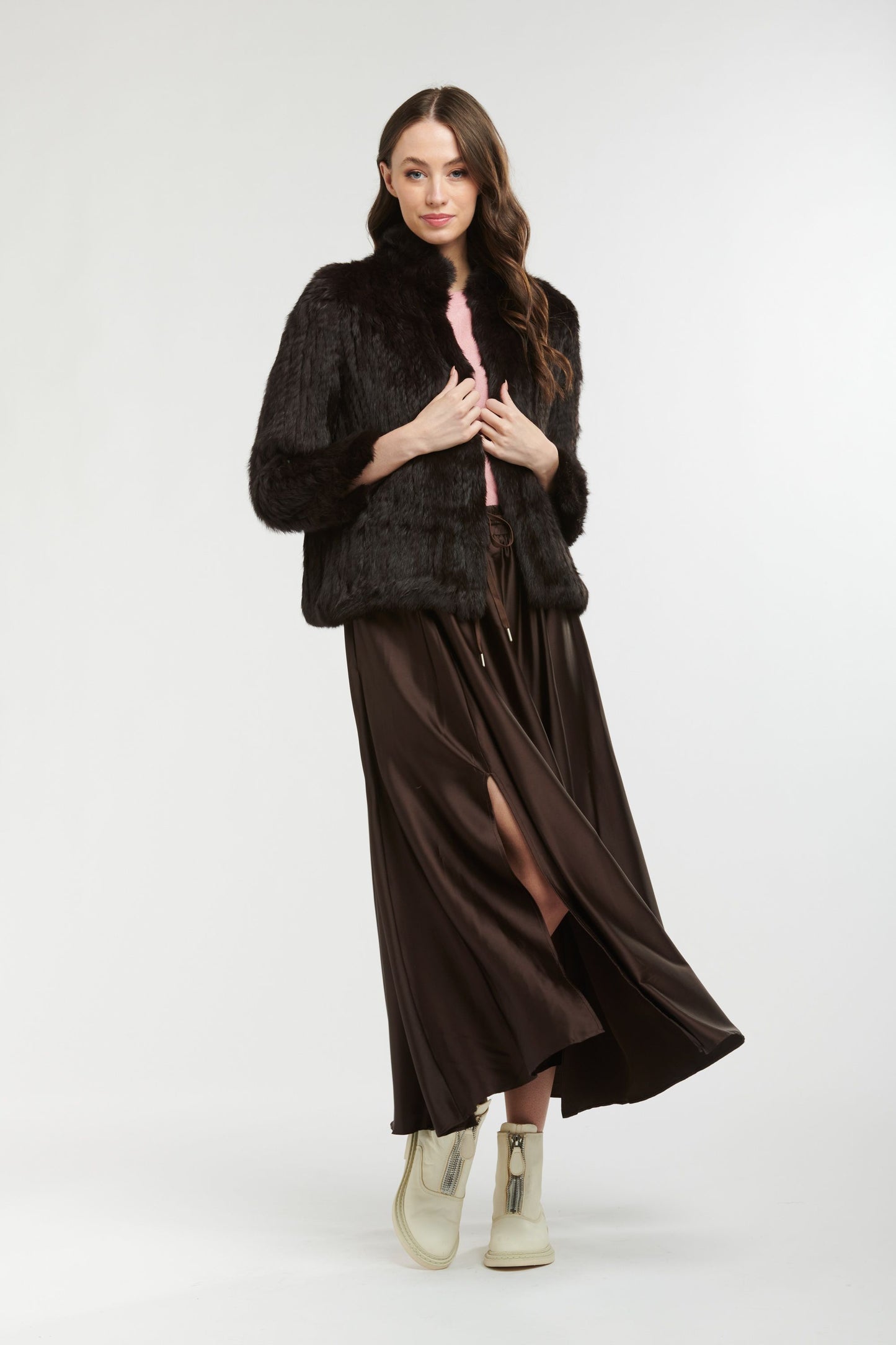 Fur Jacket High Collar - Chocolate