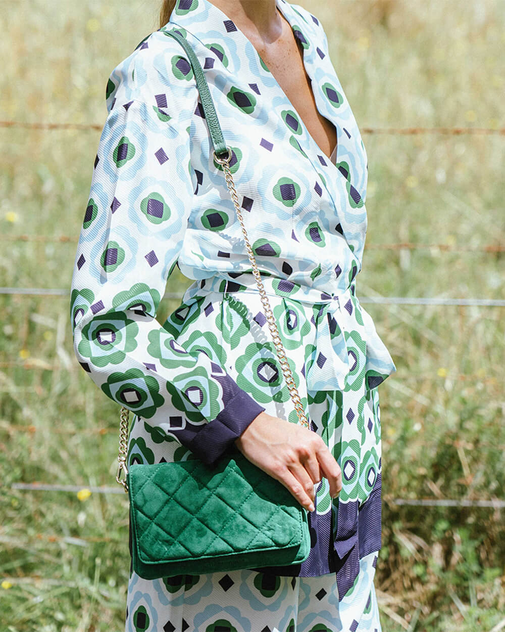Sarah Crossbody Quilted Emerald Suede
