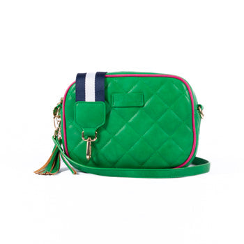 Sally Crossbody Bag - Quilted Green/pink
