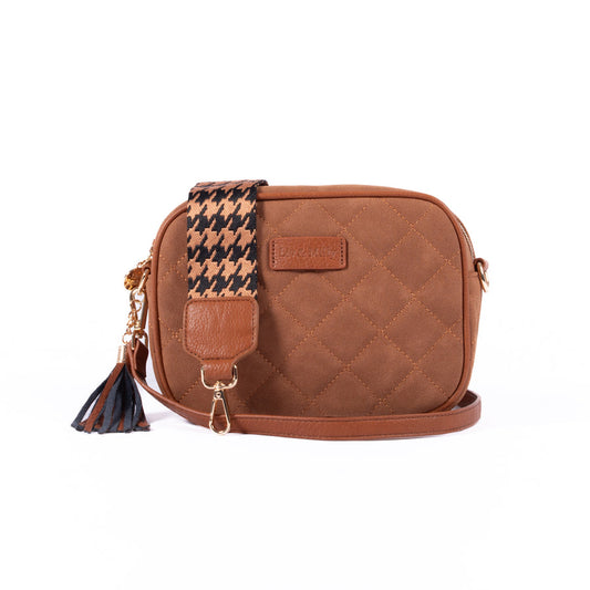 Sally Crossbody Bag - Quilted Tan Suede