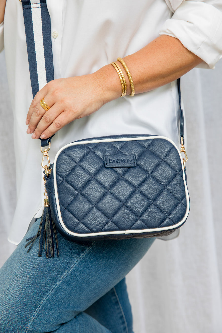 Sally Crossbody Bag - Quilted Navy/white
