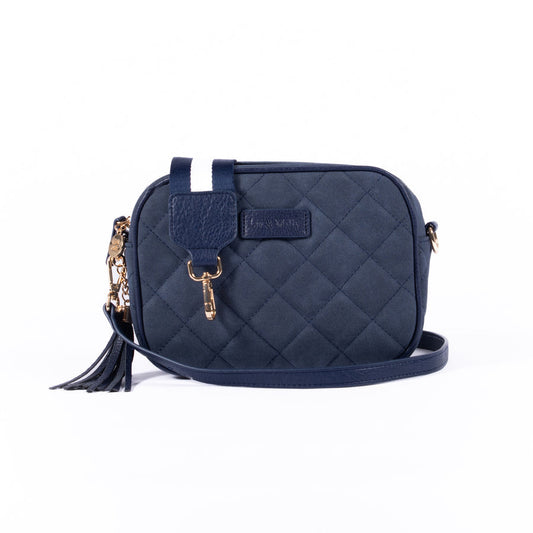 Sally Crossbody Bag - Quilted Navy Suede