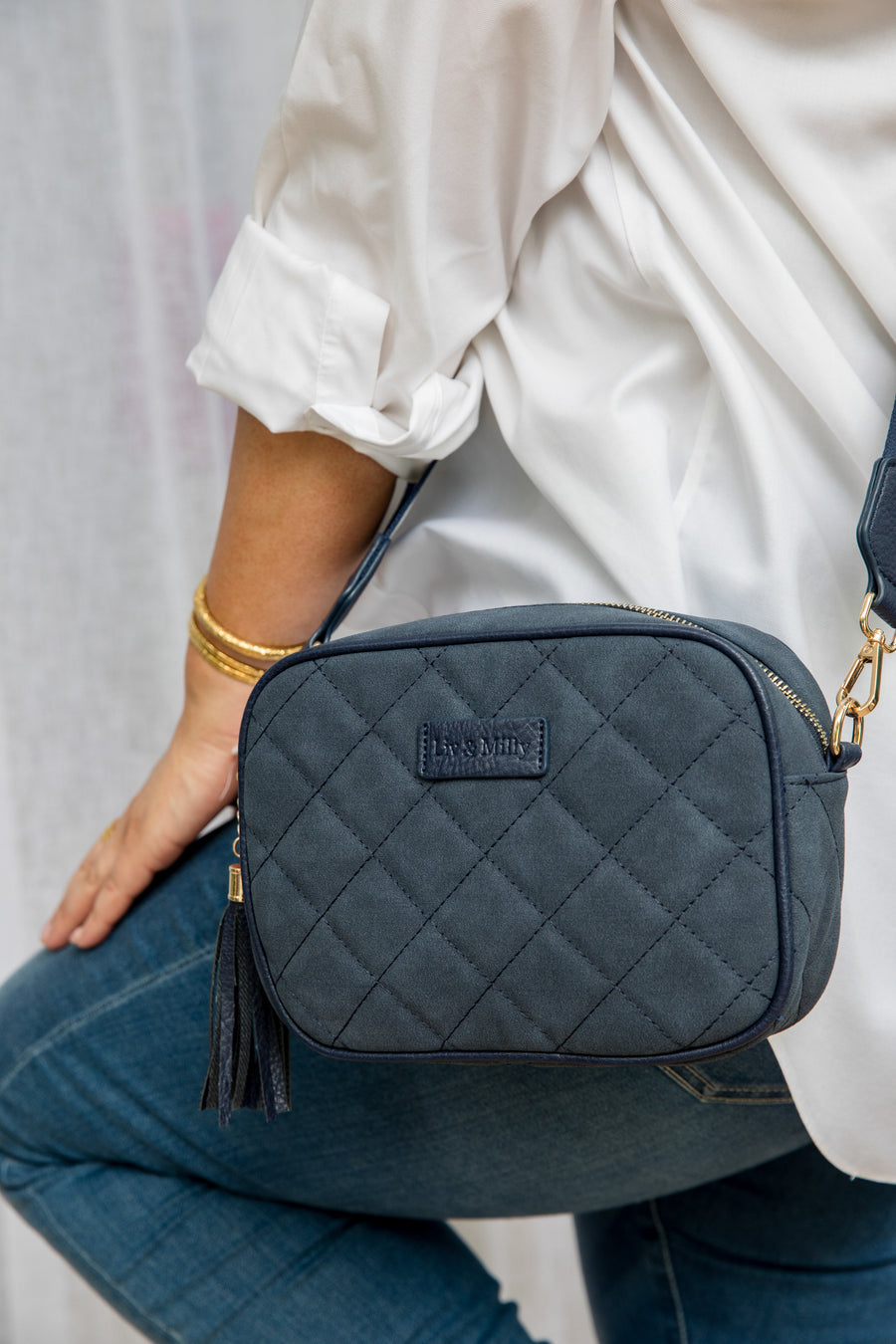 Sally Crossbody Bag - Quilted Navy Suede