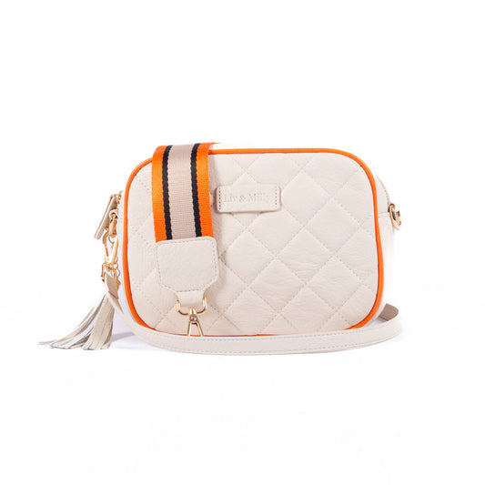 Sally Crossbody Bag - Quilted Cream/orange