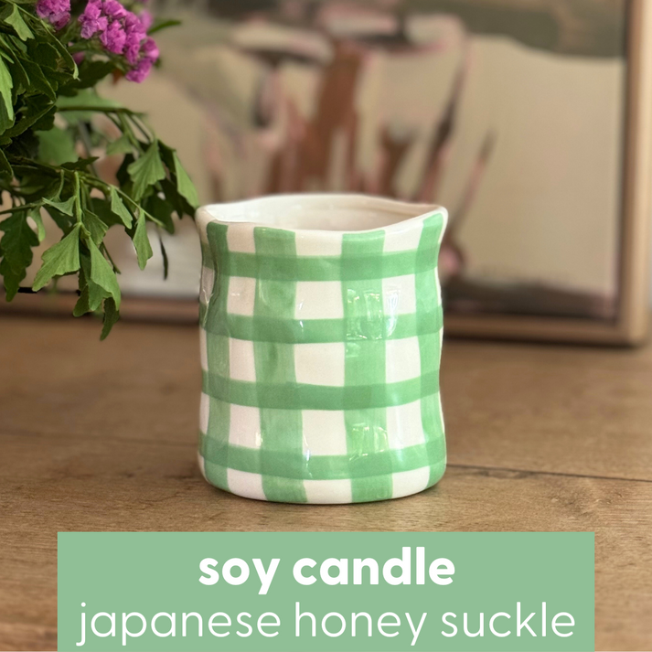 Green Gingham Candle