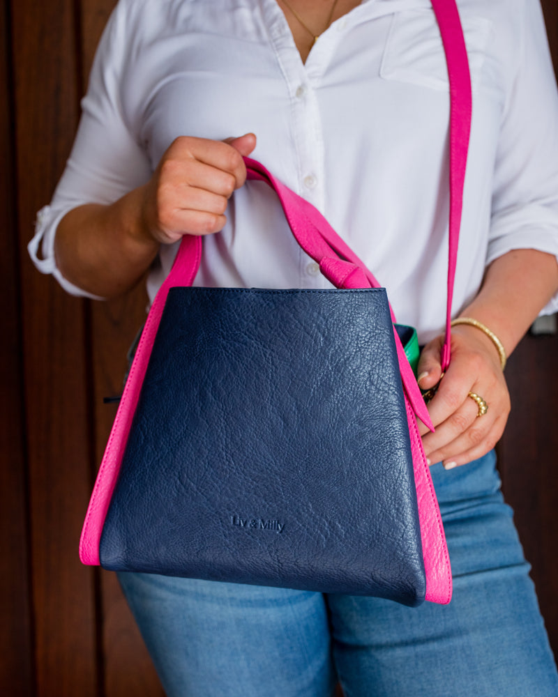 Tanya Handbag - Navy Green Fuschia