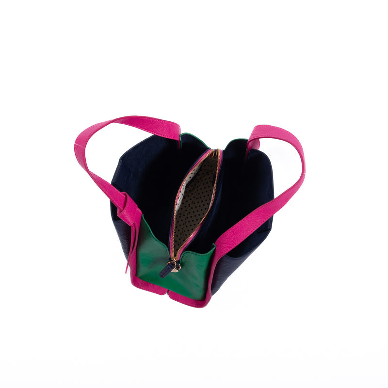 Tanya Handbag - Navy Green Fuschia