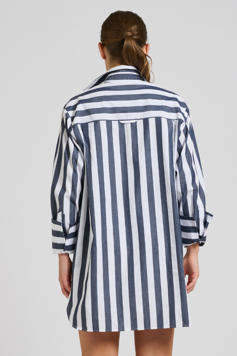 Andrea Oversized Boyfriend Shirt - Navy Wide Stripe