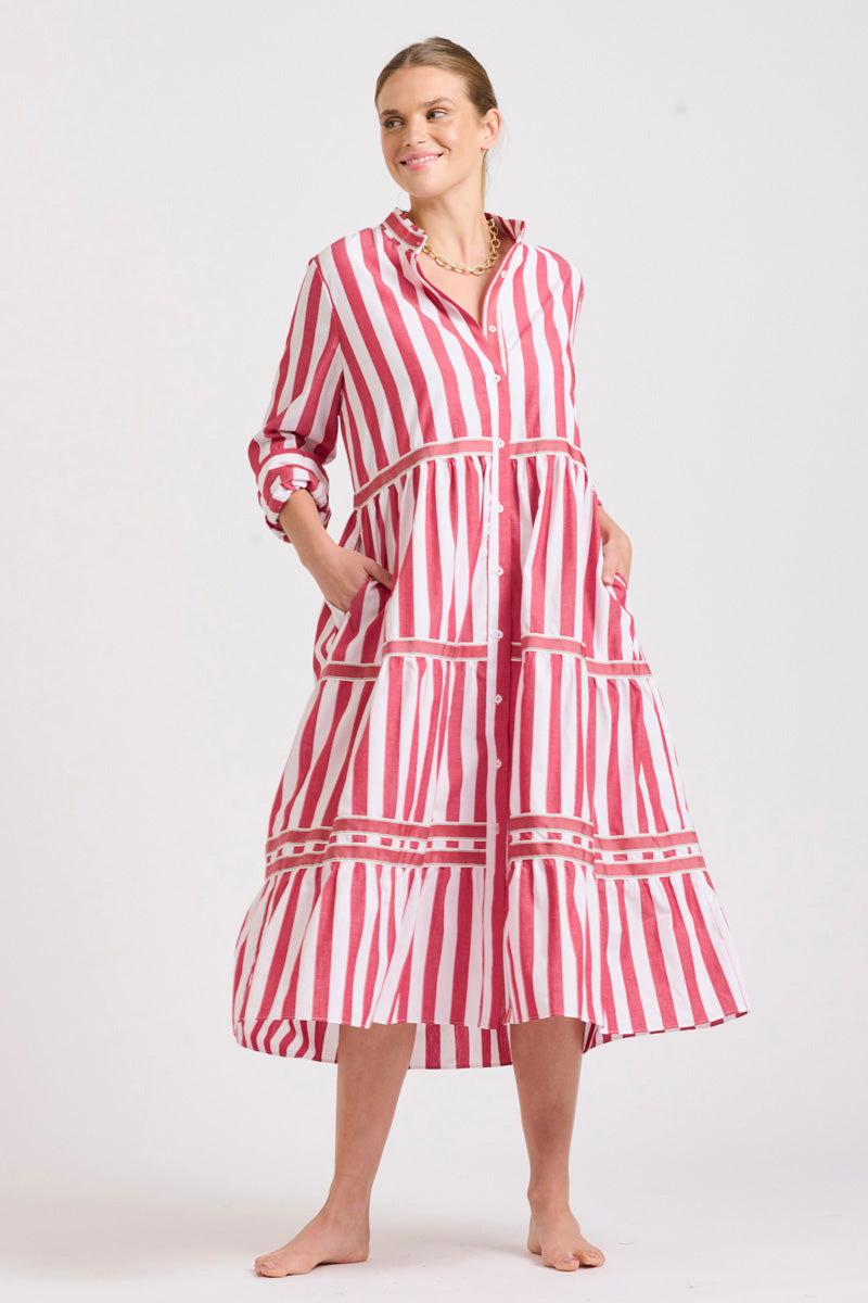 Sandy Tiered Dress- Red Wide Stripe