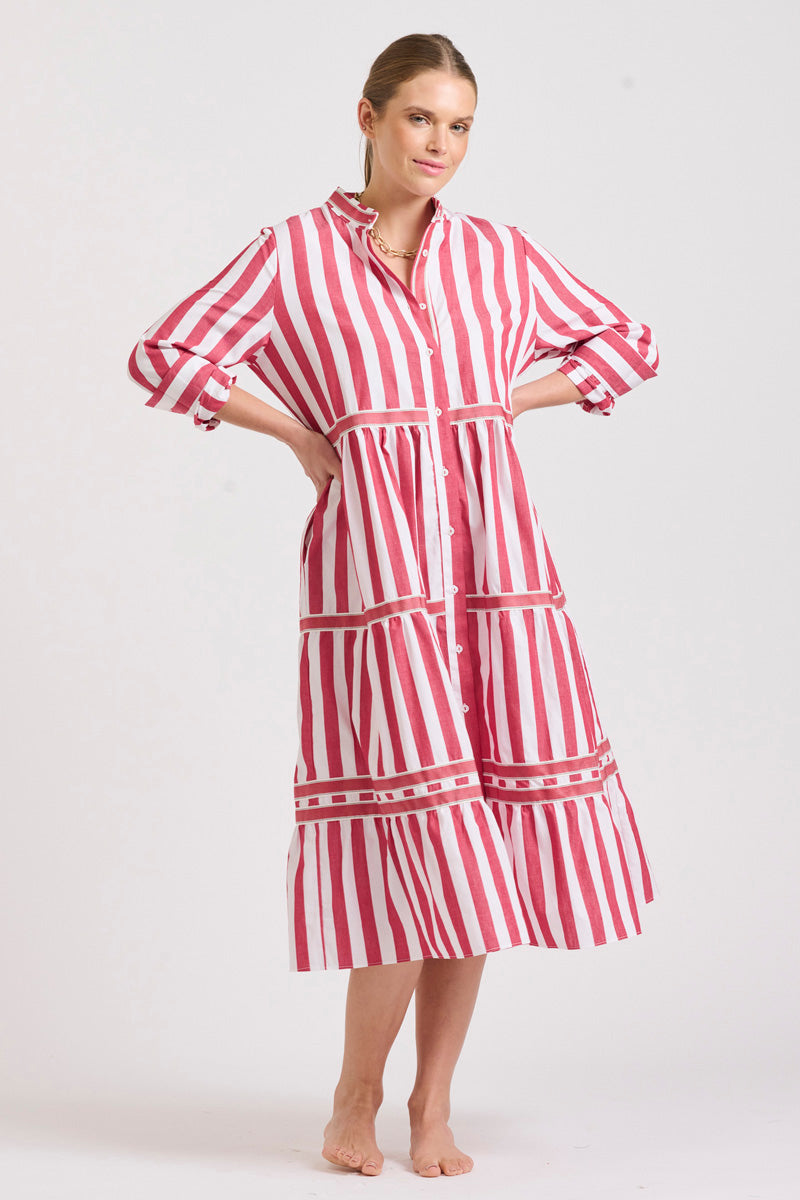 Sandy Tiered Dress- Red Wide Stripe