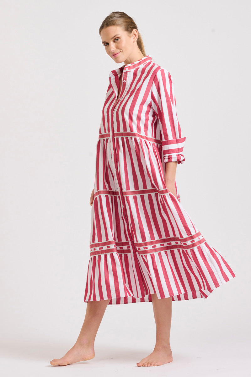 Sandy Tiered Dress- Red Wide Stripe