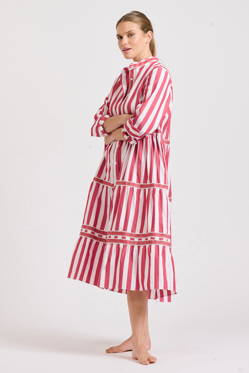 Sandy Tiered Dress- Red Wide Stripe