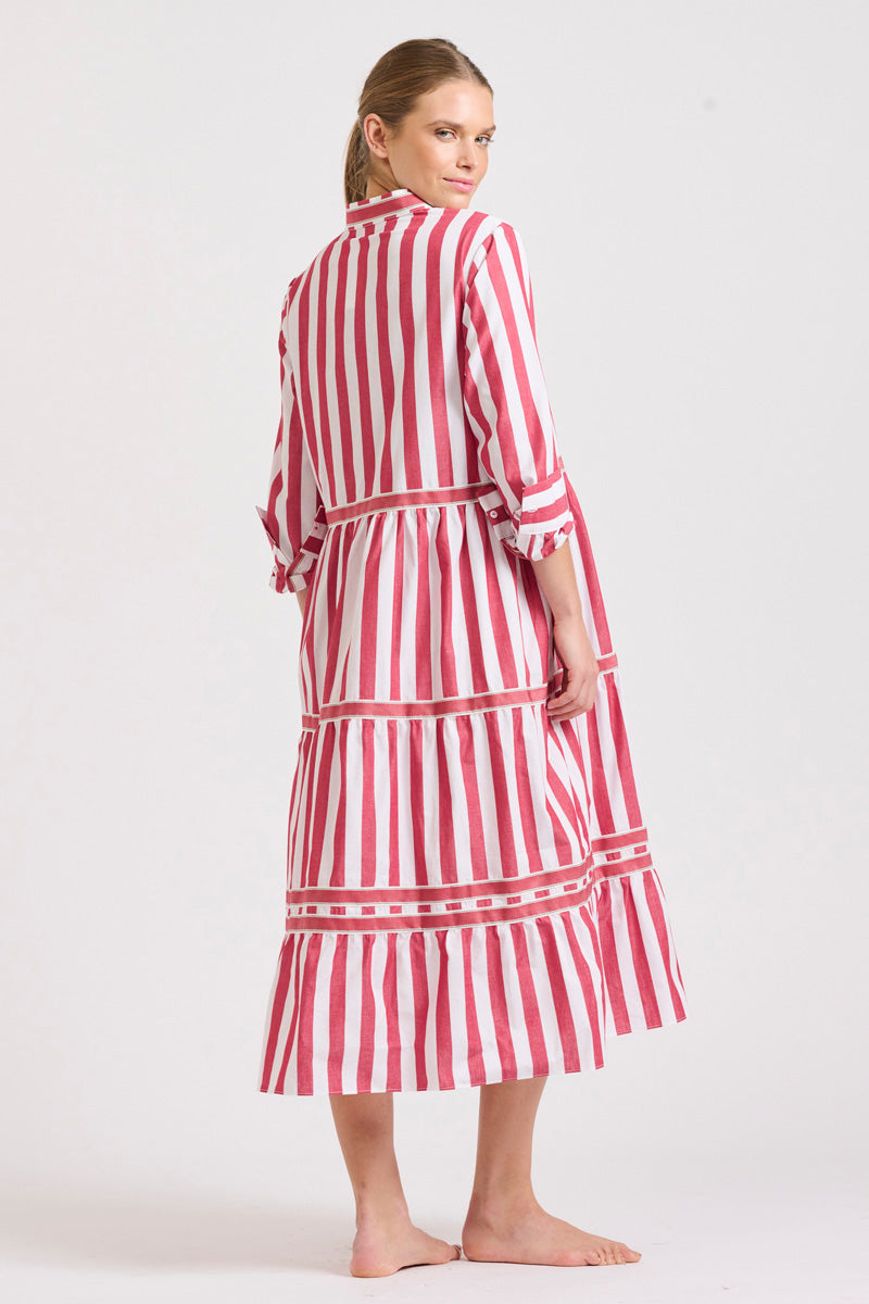 Sandy Tiered Dress- Red Wide Stripe