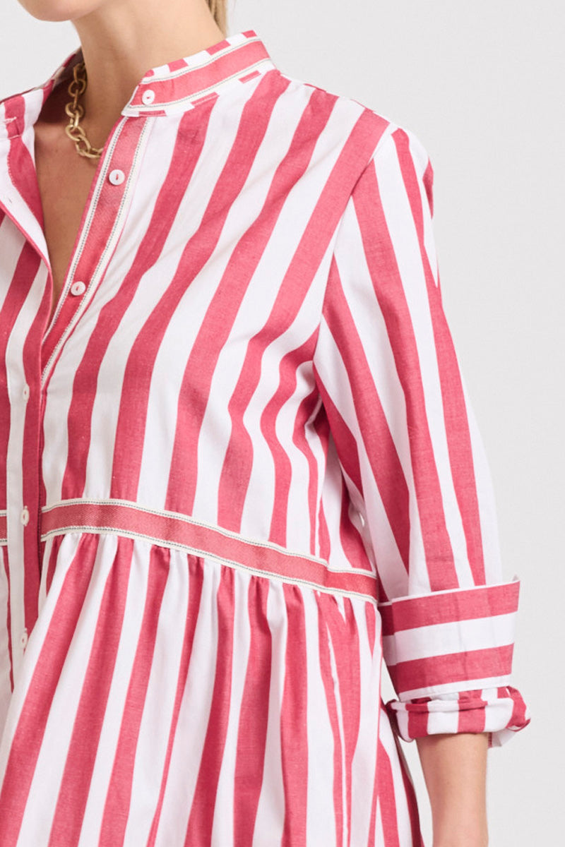 Sandy Tiered Dress- Red Wide Stripe