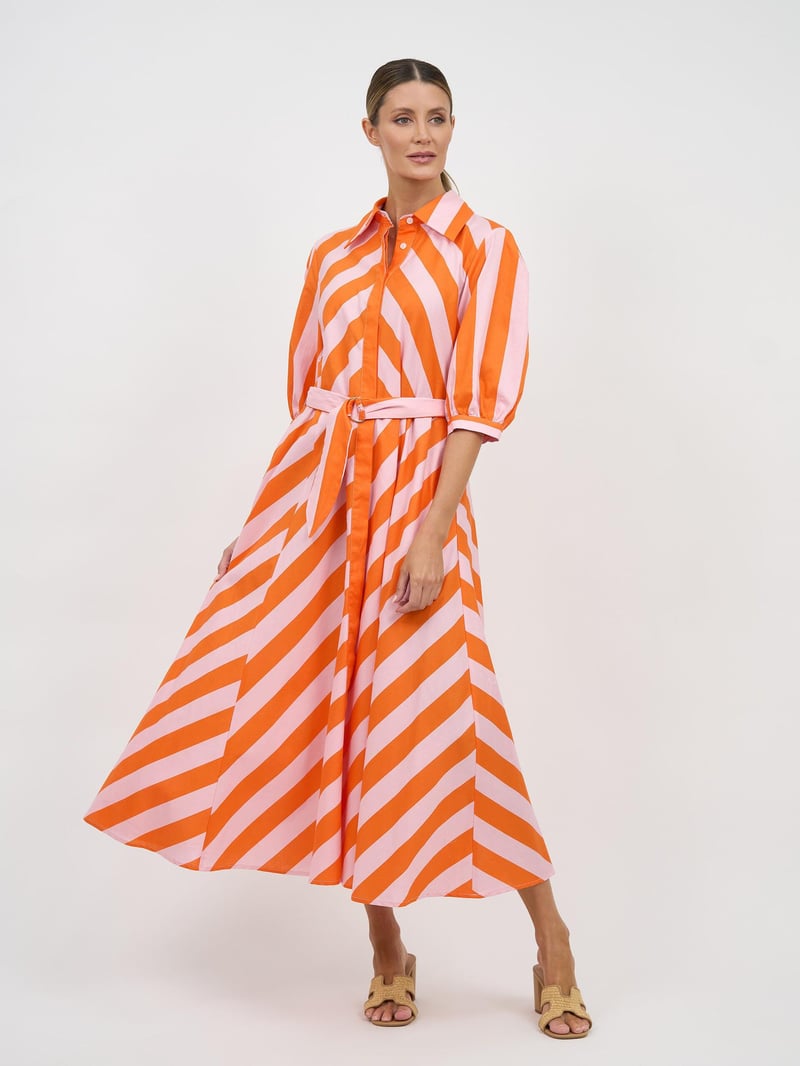 Bianca Dress - Orange Pink stripe