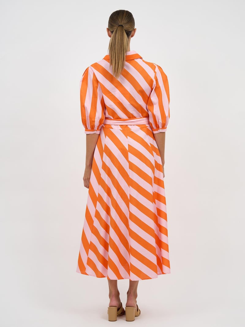 Bianca Dress - Orange Pink stripe