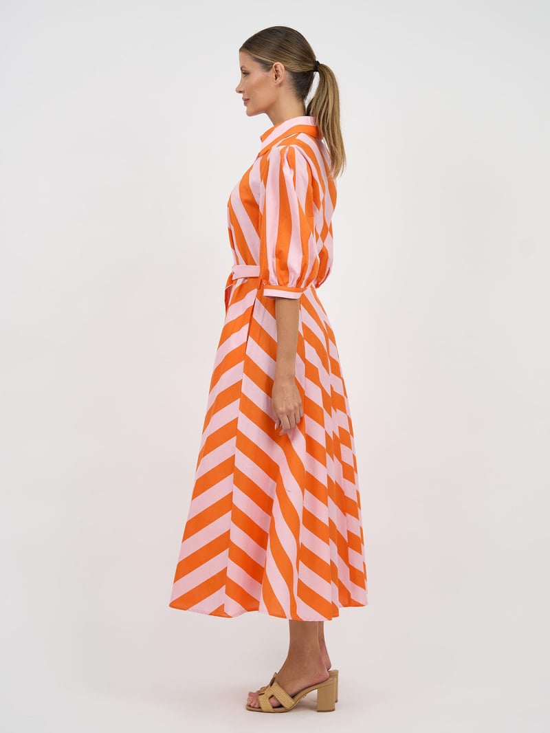 Bianca Dress - Orange Pink stripe