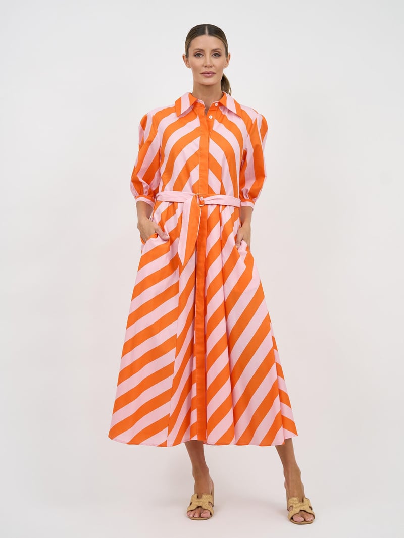 Bianca Dress - Orange Pink stripe