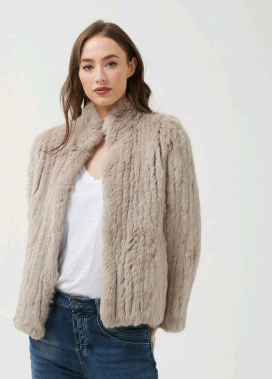 Fur Jacket High Collar -Stone