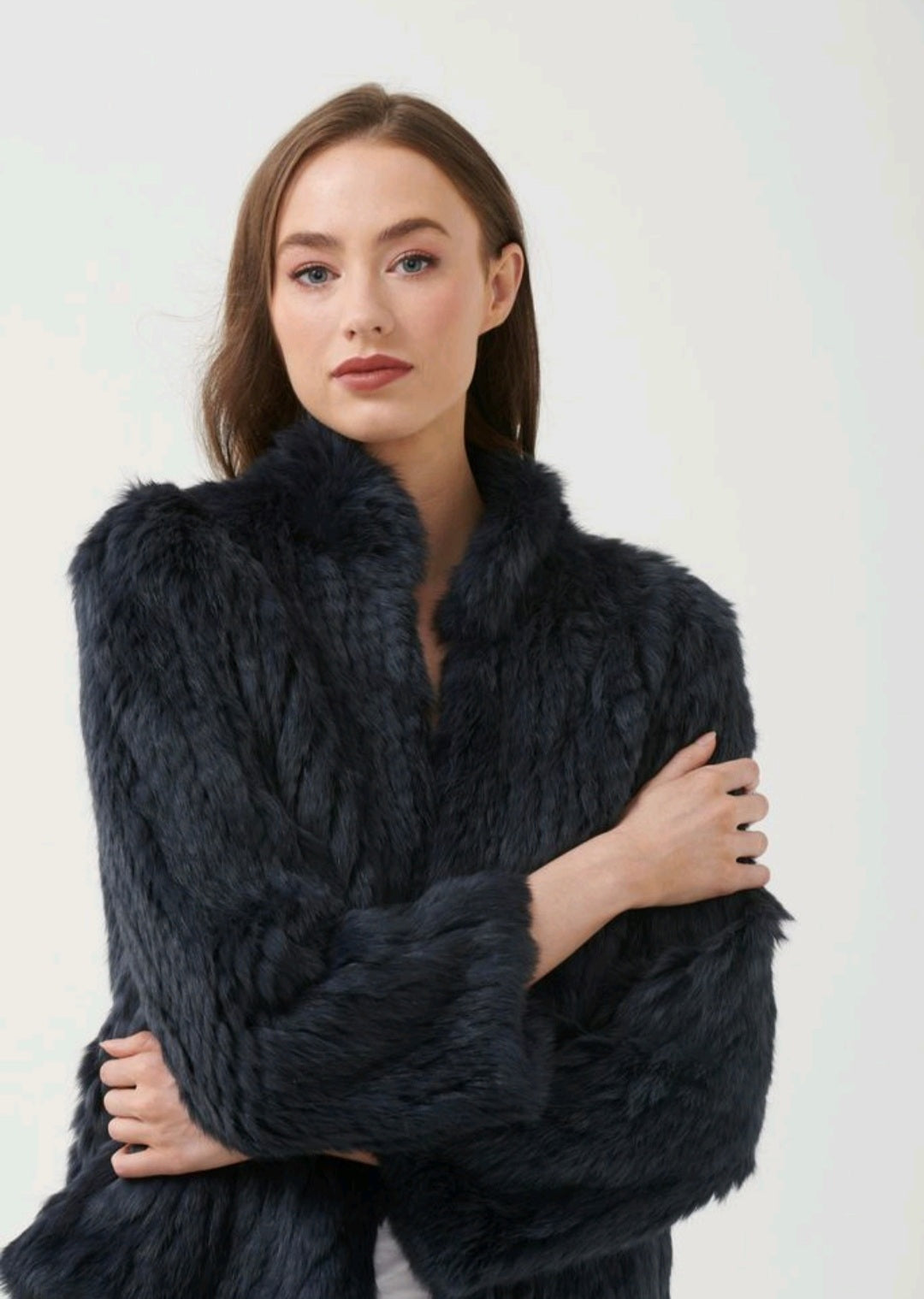 Fur Jacket High Collar- Black