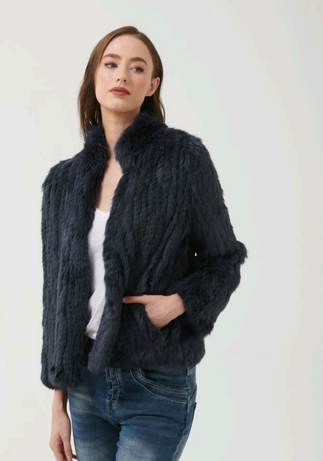 Fur Jacket High Collar- Black