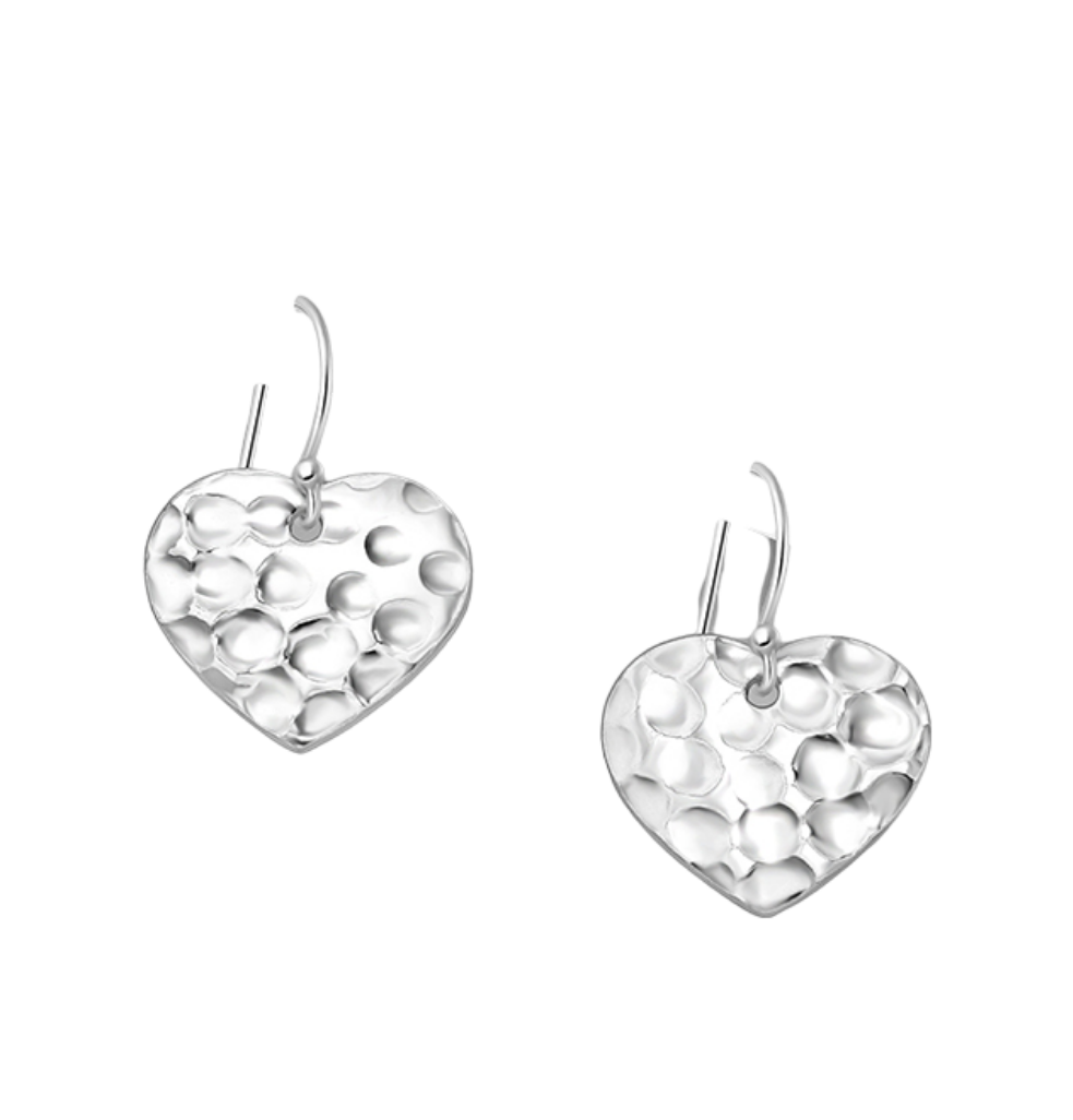 Sterling Silver Hammered Heart Hook Earrings